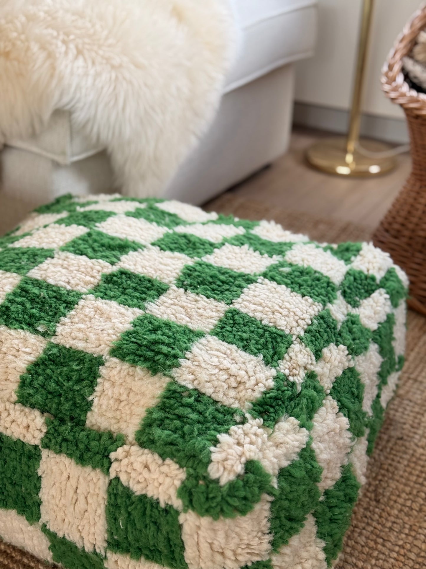 Groene Marokkaanse poef blokprint